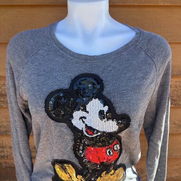 Disney Mickey Mouse Sequin Long Sleeve Gray Top Womens Size S - Picture 5 of 9